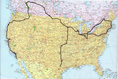 Marshall Burns' driving route for first autofab research trip, 1991